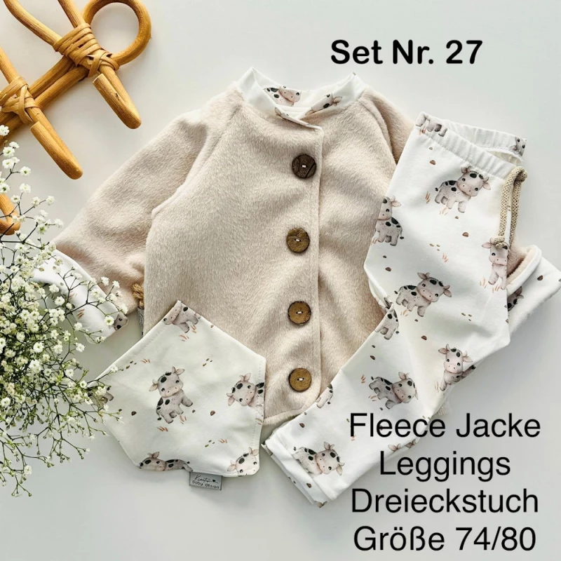 Set Nr. 27 - Fleece Jacke / Leggings / Dreieckstuch - Gr. 74/80